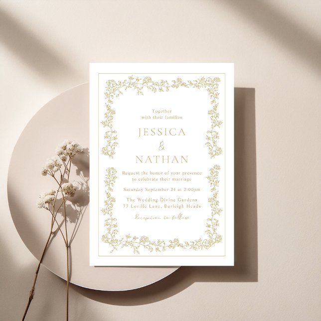 Invitación Boda Vintage Elegante Gold Floral Frame (Subido por el creador)
