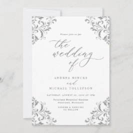 Invitación Boda Vintage Elegante Gris Plateado
