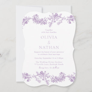 Invitación Boda Vintage Elegante Lavanda Purple Floral