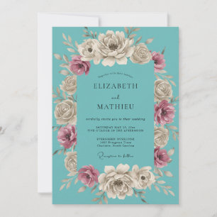 Invitación Boda Vintage Elegante Verde Teal