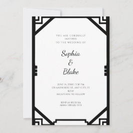 Invitación Boda Vintage en Blanco y Negro con Arte Deco Simpl
