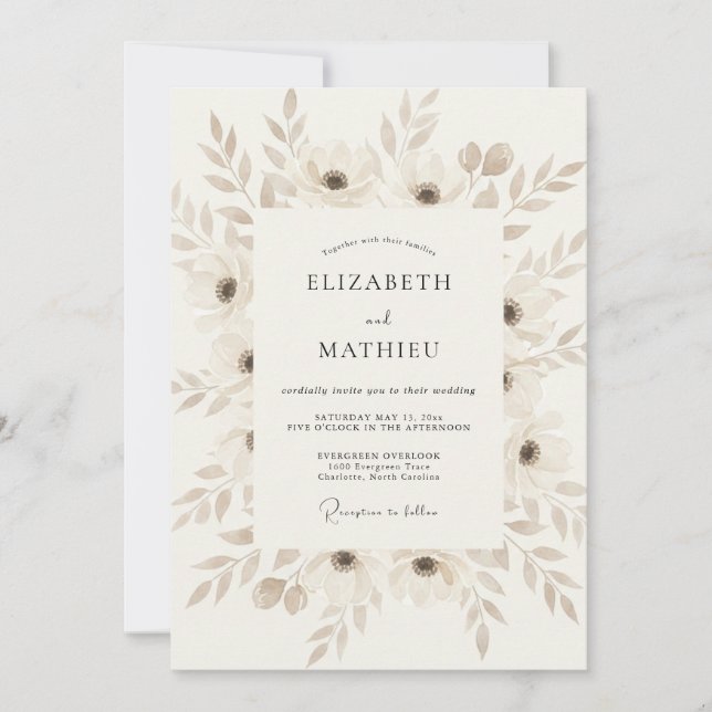 Invitación Boda Vintage Etérea de Crema (Anverso)