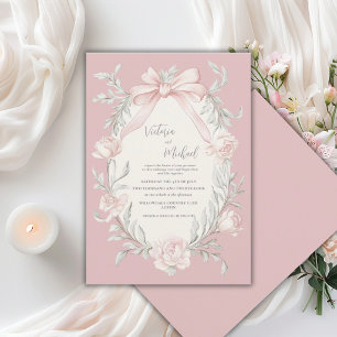 Invitación Boda Vintage Flor de Salvia Verde Arco Rosa