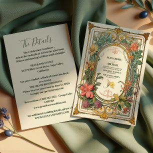 Invitación Boda Vintage Floral Art Nouveau + Detalles