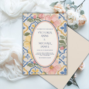 Invitación Boda Vintage Floral Azul de Toscana