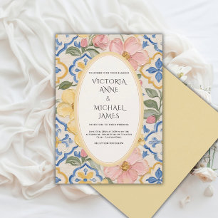 Invitación Boda Vintage Floral Azul de Toscana