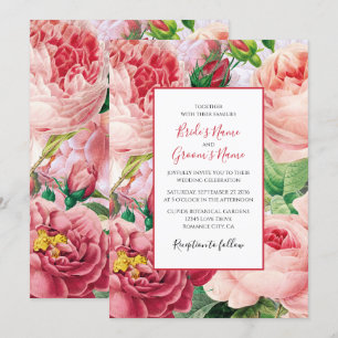 Invitación Boda Vintage Floral & Botánico Rosa Rosa Rosada