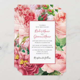 Invitación Boda Vintage Floral & Botánico Rosa Rosa Rosada