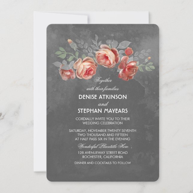 Invitación Boda Vintage Floral Chalkboard (Anverso)