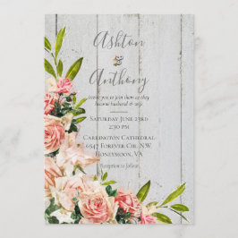 Invitación Boda vintage floral de color de agua de Rubor rúst