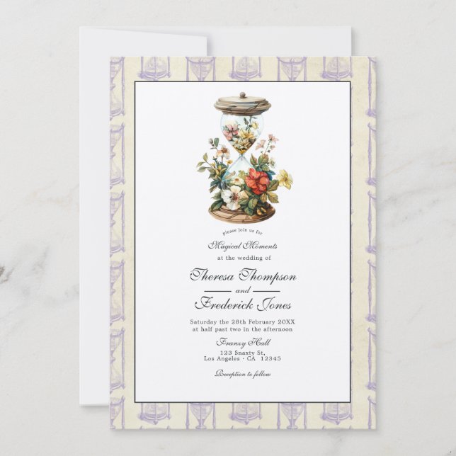 Invitación Boda Vintage Floral Hourglass (Anverso)