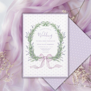 Invitación Boda Vintage Floral Morada Caprichosa con Lunares