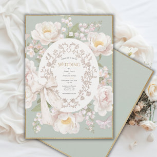 Invitación Boda Vintage Floral Peonía Lirio