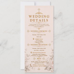 Invitación Boda Vintage Floral Rosa Dorado Elegante