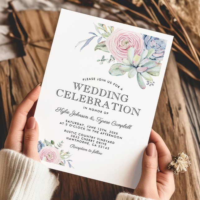 Invitación Boda Vintage Floral Suculento Acuarela (Subido por el creador)