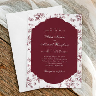 Invitación Boda Vintage Floral Toile de Francia Rojo Borgoña