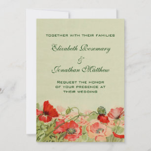 Invitación Boda Vintage, Flores de Amapola Roja Pradera Flora