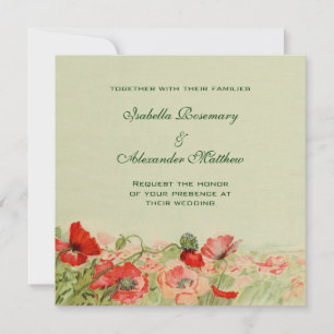 Invitación Boda Vintage, Flores de Amapola Roja Pradera Flora