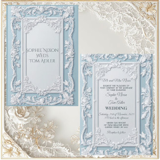 Invitación Boda Vintage Francés Campo Shabby Chic Azul