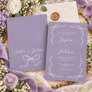 Invitación Boda Vintage Francesa de Lila Púrpura Dibujada a M