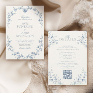 Invitación Boda Vintage Francesa Floral Cresta Todo en Uno