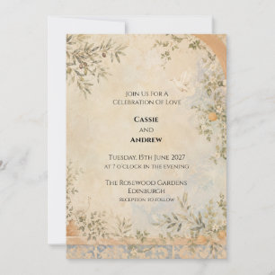 Invitación Boda Vintage Fresco Paloma Jardín de Olivos