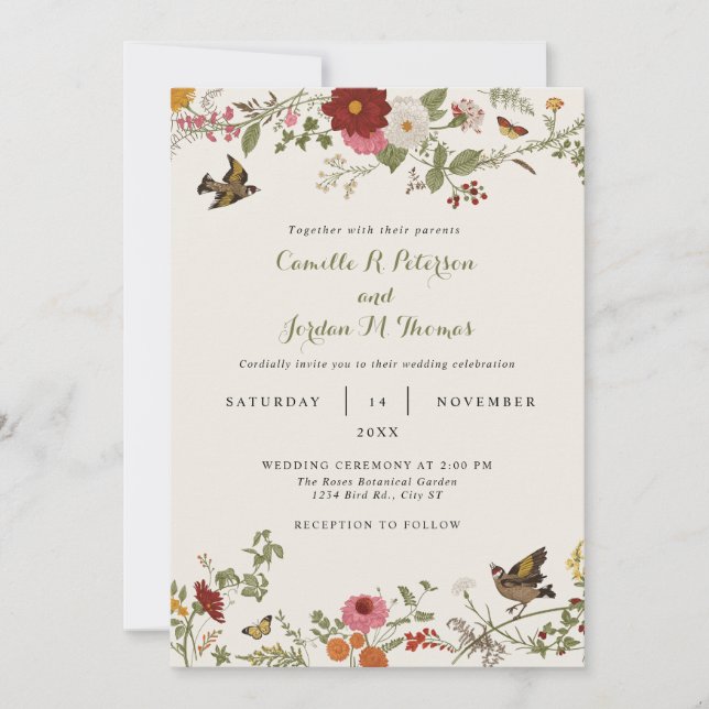 Invitación Boda Vintage Froral Botánico (Anverso)
