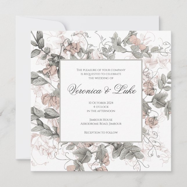 Invitación Boda Vintage Froral Botánico (Anverso)
