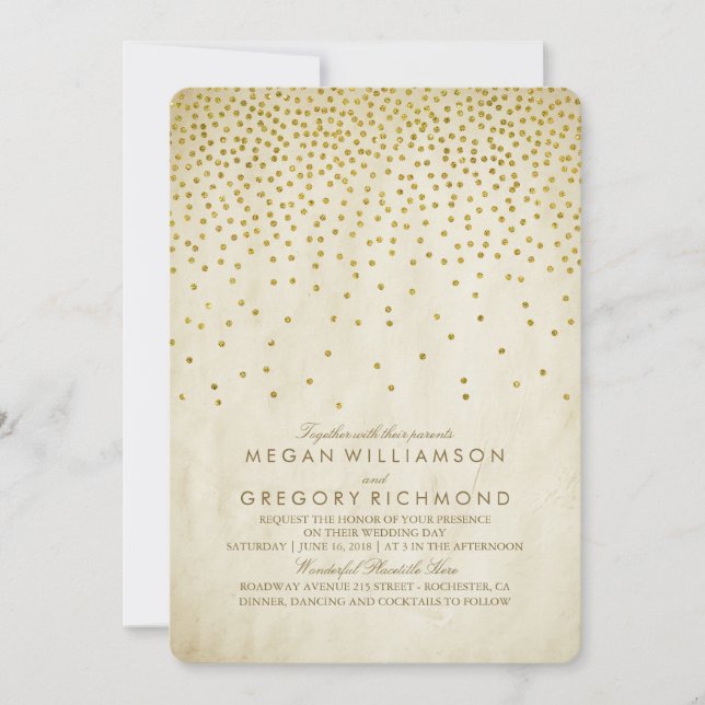 Invitación Boda Vintage Gold Confetti (Anverso)