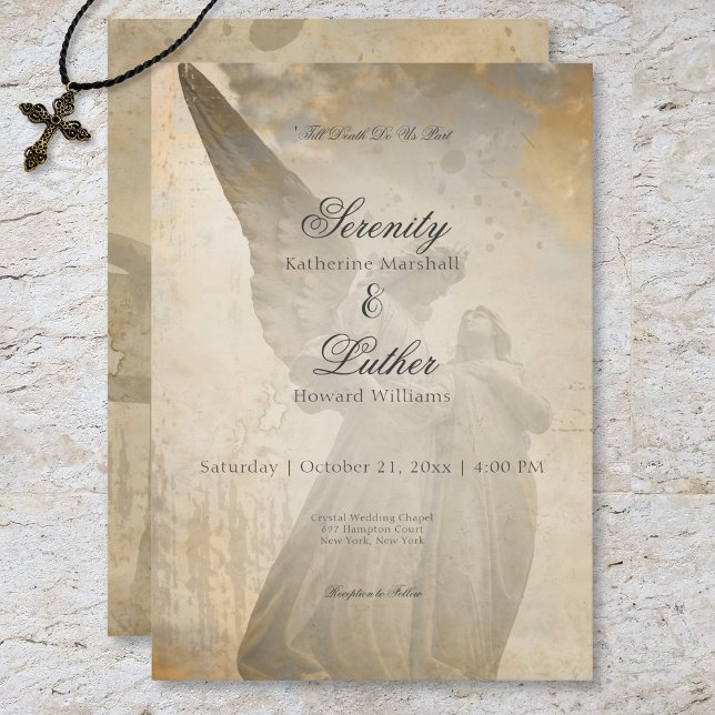 Invitación Boda Vintage Gothic Stone Angel (Vintage Gothic Stone Angel Wedding Invitation)
