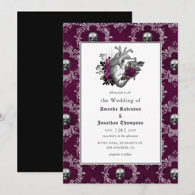Invitación Boda Vintage Gótica (Anverso / Reverso)
