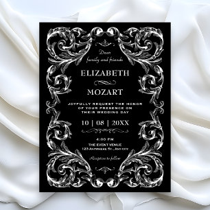 Invitación Boda Vintage Gótica Negra
