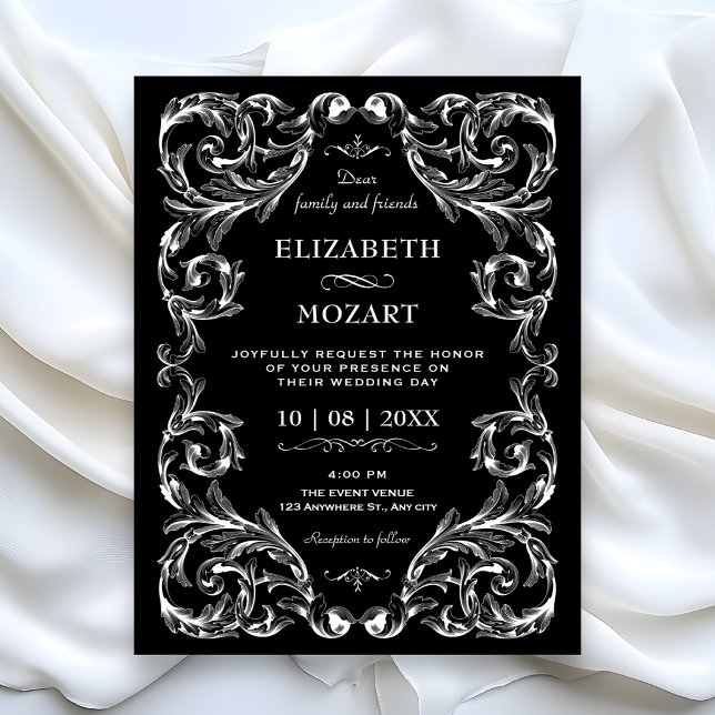 Invitación Boda Vintage Gótica Negra (Subido por el creador)