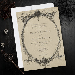 Invitación Boda Vintage Gótico de Toile Negro y Beige