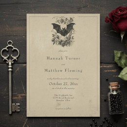 Invitación Boda Vintage Gótico Negro Toile Baño Tan
