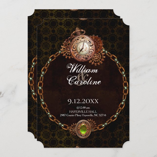 Invitación Boda vintage Grunge Steampunk y Clock (Anverso / Reverso)