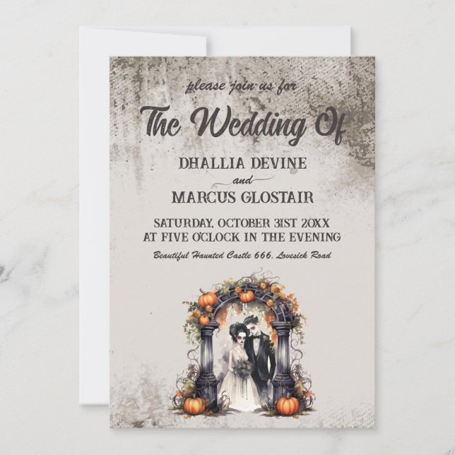 Invitación Boda Vintage Halloween (Anverso)