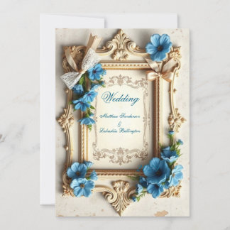 Invitación Boda Vintage Hermosa floral Azul francés