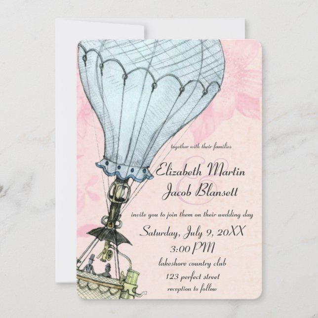 Invitación Boda Vintage Hot Air Balloon Closeup (Anverso)