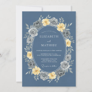 Invitación Boda Vintage Impresionante Azul Acero