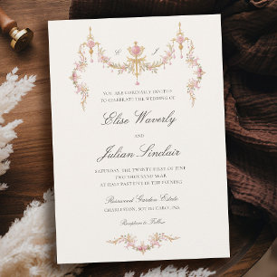 Invitación Boda Vintage Jardín Francés Castillo Rosa Suave