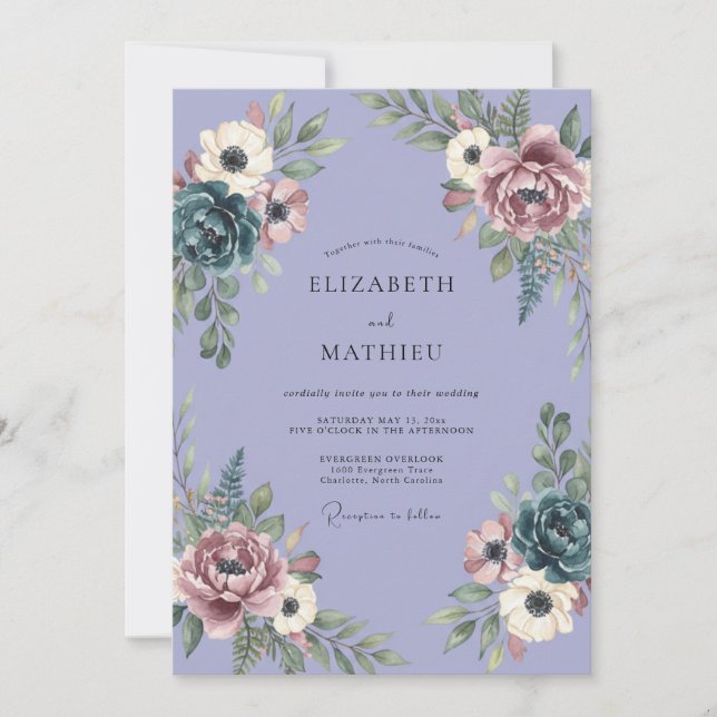 Invitación Boda Vintage Lavanda Malhumorada (Anverso)