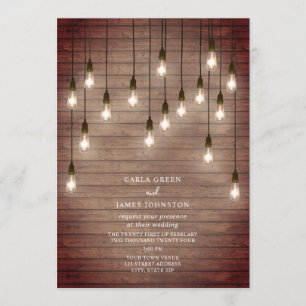 Invitación Boda Vintage Lightbulbs Wood