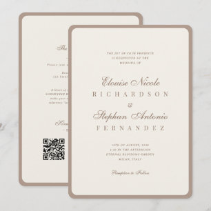 Invitación Boda Vintage Marfil y Taupe Todo en Uno Old Money