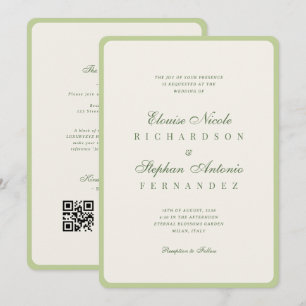 Invitación Boda Vintage Marfil y Verde Todo en Uno Old Money