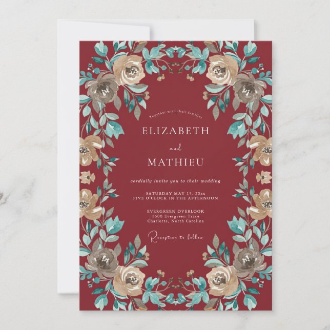 Invitación Boda Vintage Marrón Refinada (Anverso)