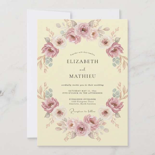Invitación Boda Vintage Mauve Elegante (Anverso)