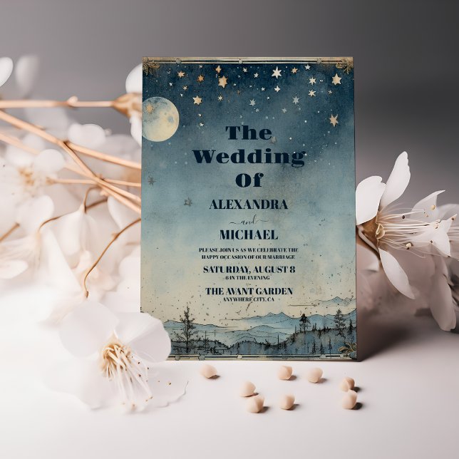 Invitación Boda vintage mística azul sol luna (Subido por el creador)