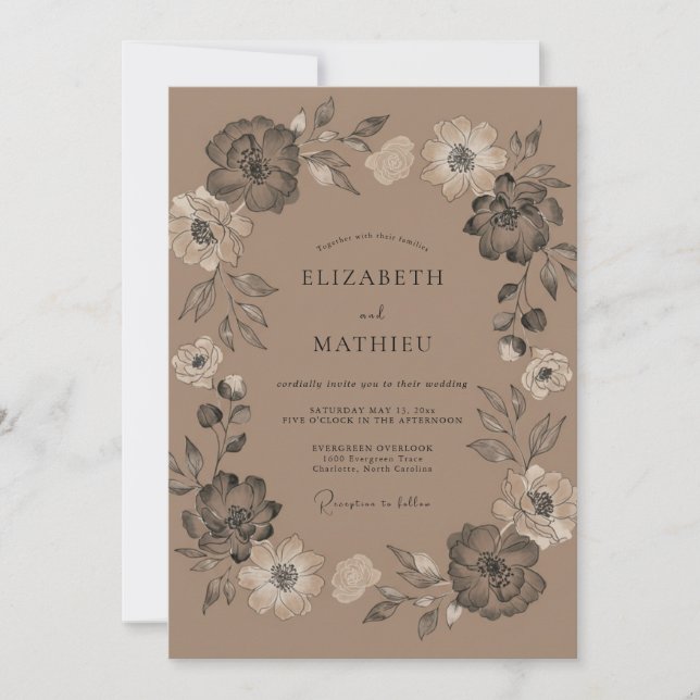 Invitación Boda Vintage Mocha Moody (Anverso)