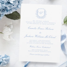 Boda Vintage Monograma Blanco y Azul Polvo